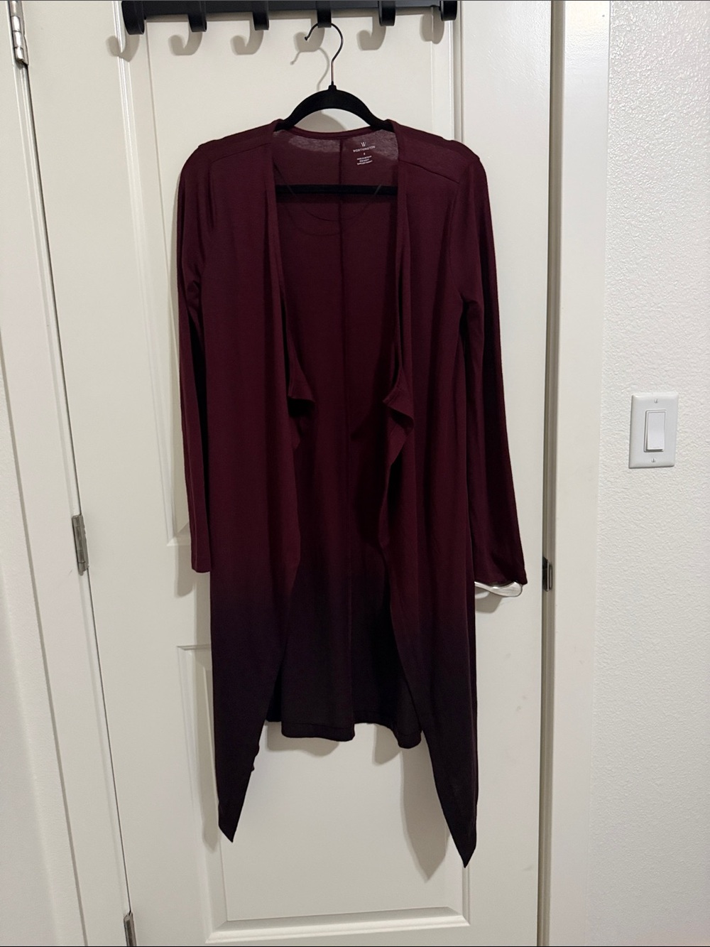 WorthingtoWomen's Long Open Front Cardigan Sweater - Burgundy